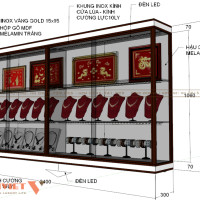 Mẫu tủ trang sức rời kích thước 1200 mm x 300 mm x 2400 mm.